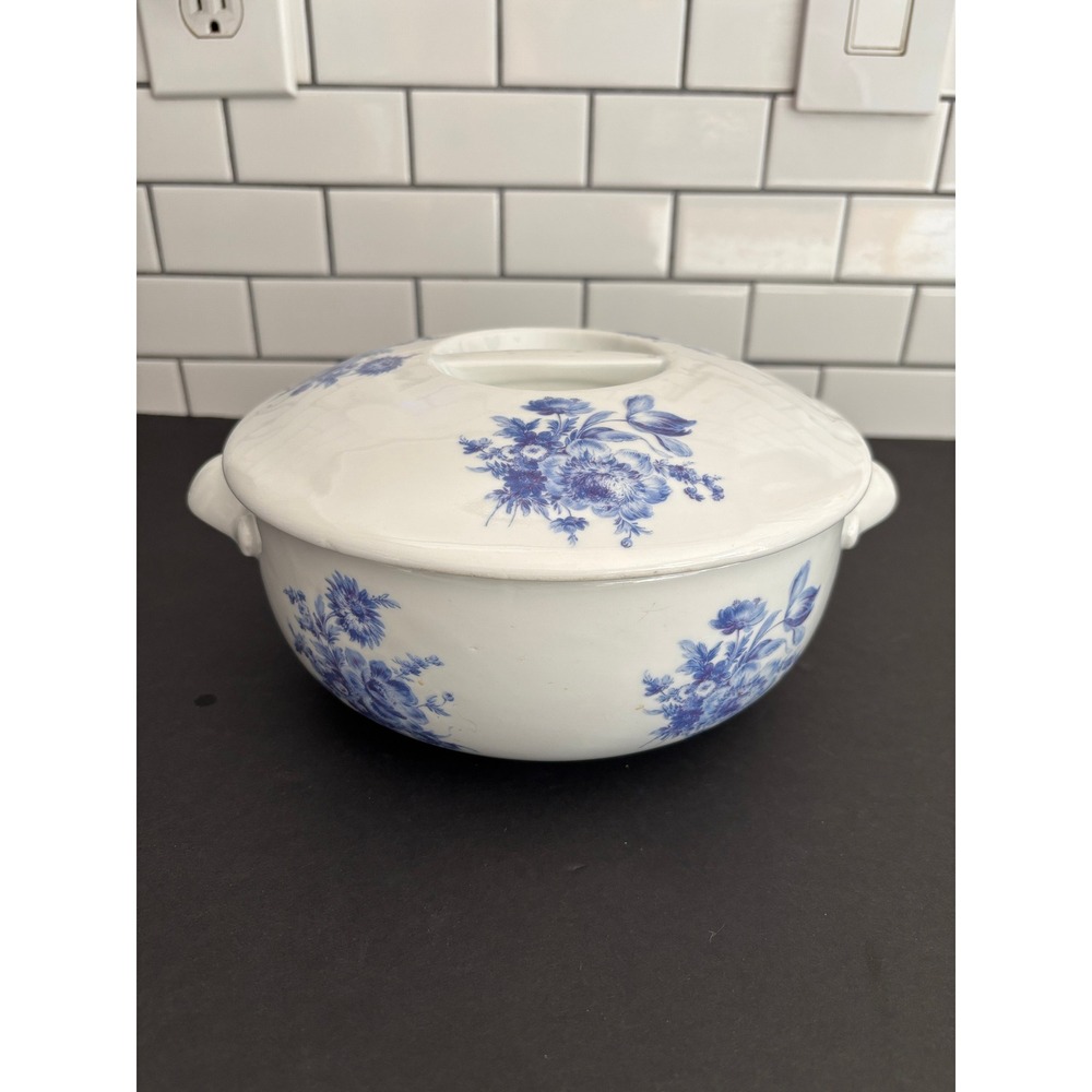 Apilco Blue White Floral Ceramic Tureen with Lid Round Serving Dish with Handles - Picture 13 of 13